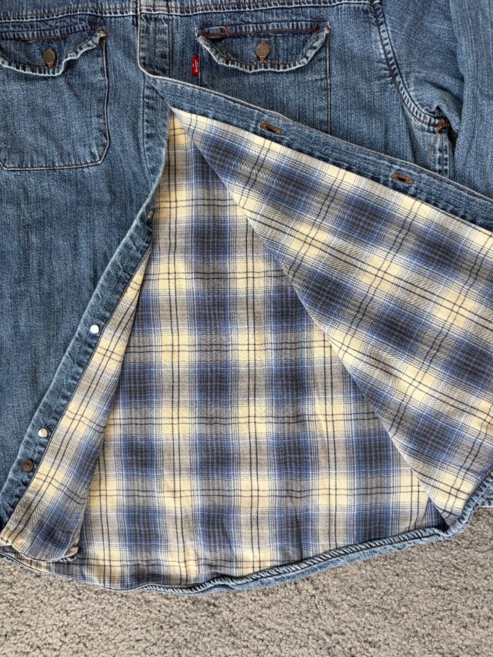 Levi’s Vintage Genuine Workwear Flannel Lined Denim Shirt Jacket Blue Shacket M - Picture 6 of 9